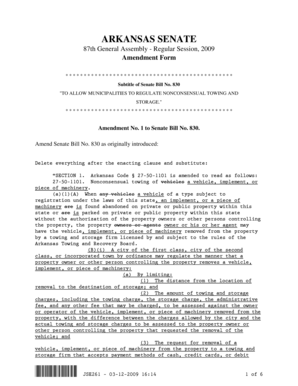 ARKANSAS SENATE 87th General Assembly Regular Session, 2009 Amendment Form ********************************************** Subtitle of Senate Bill No - arkleg state ar