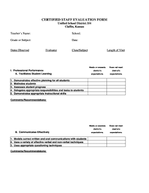 Certified Staff Evaluation Form