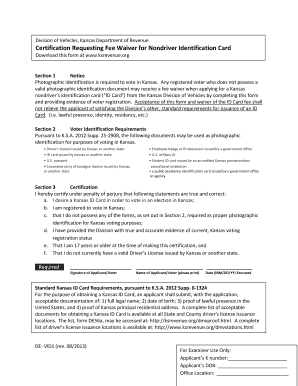 Kansas Nondriver ID Card Fee Waiver Form