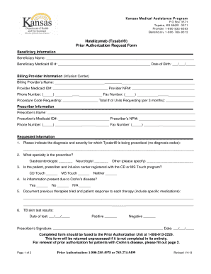 Cigna prior auth form - tysabri checklist