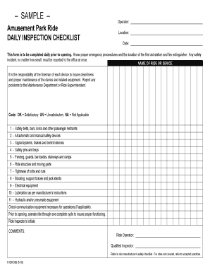 Amusement Park Ride Daily Inspection Checklist