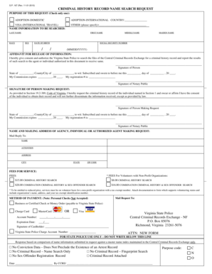 Virginia Criminal History Record Name Search Request