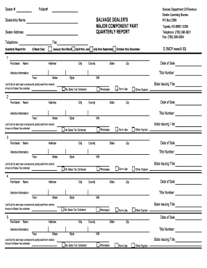 Kansas Salvage Dealer Quarterly Report