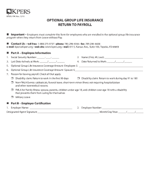 KPERS-79R Optional Group Life Insurance Return Form