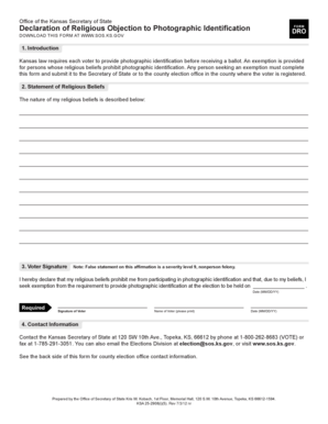 Kansas Religious Objection to Photo ID Form