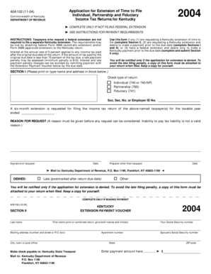 Kentucky 2004 Tax Extension Form 40A102