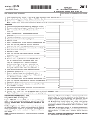 Kentucky Net Operating Loss Schedule