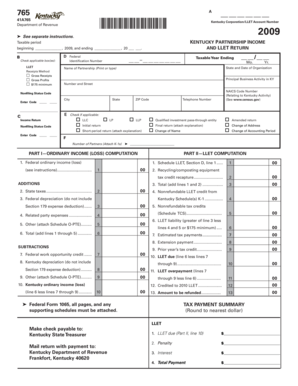Kentucky Partnership Income and LLET Return Form 765