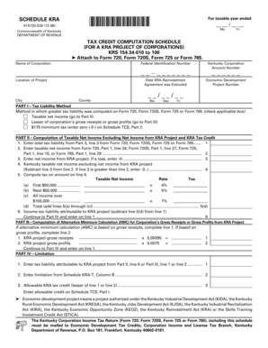 Kentucky KRA Tax Credit Computation Schedule