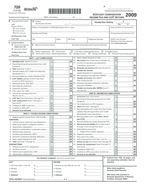 Kentucky Corporation 2009 Income Tax and LLET Return