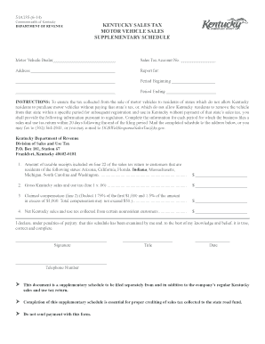 Kentucky sales tax motor vehicle sales supplementary schedule - revenue ky