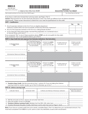 Kentucky Education Tuition Tax Credit Form 8863-K