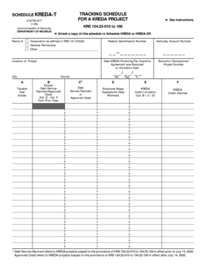 Tracking Schedule for a KREDA Project - Form 41A720-S17 - revenue ky