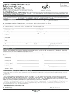 Federal Consolidation Loan Application and Promissory Note