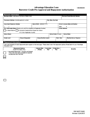 Advantage Education Loan Pre-Approval Form