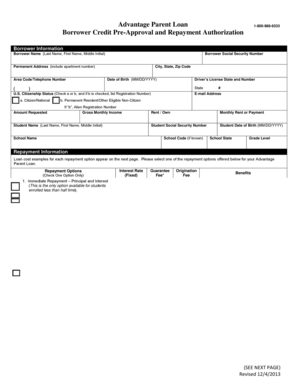 Advantage Parent Loan Application