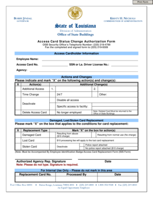 Louisiana Access Card Status Change Authorization Form