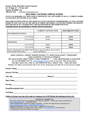 Michigan Dog License Application