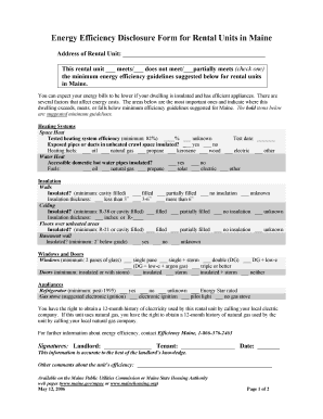 Energy Efficiency Disclosure Form for Rental Units in Maine