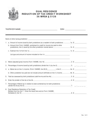 Maine Dual Residence Tax Credit Worksheet