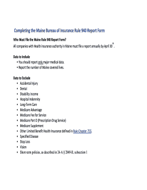 Completing the Maine Bureau of Insurance Rule 940 Report Form. Completing the Maine Bureau of Insurance Rule 940 Report Form - state me