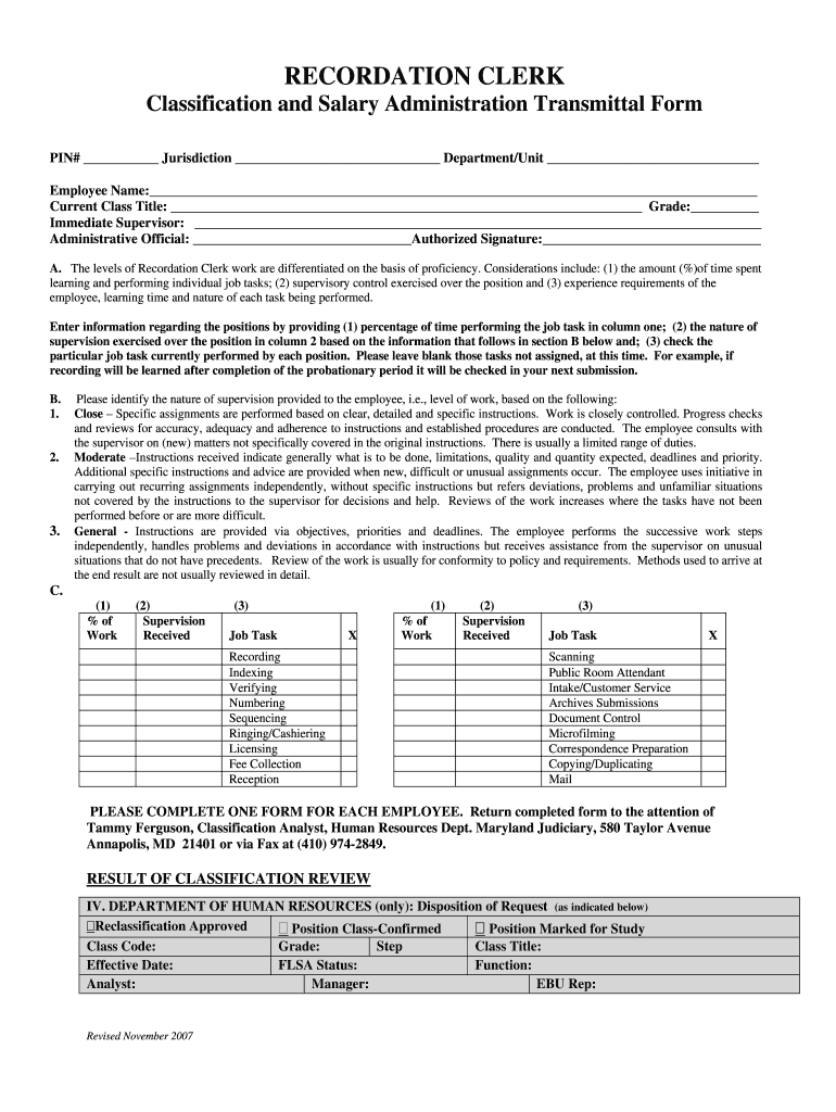 RECORDTION CLERK TRANSMITAL FORM - Maryland Judiciary Preview on Page 1