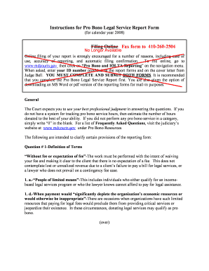 Maryland Pro Bono Legal Service Report Form
