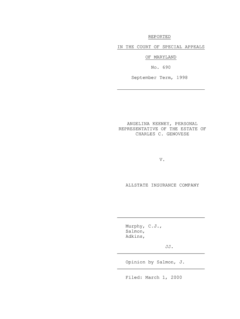 690 September Term, 1998 ANGELINA KEENEY, PERSONAL REPRESENTATIVE OF THE ESTATE OF CHARLES C Preview on Page 1