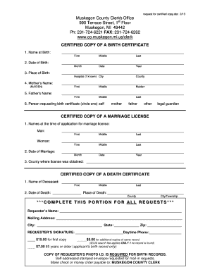 Request for Certified Copy of Birth Certificate