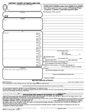 Maryland District Court Complaint Form