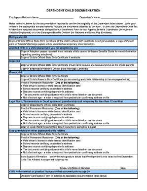 Dependent Child Documentation Form