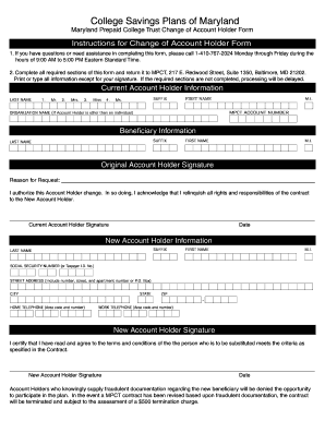 Maryland Prepaid College Trust Change of Account Holder Form