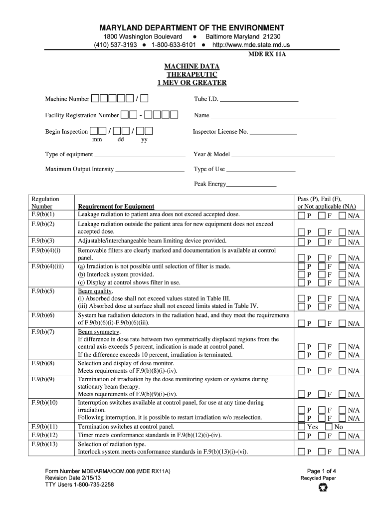 RX-11a: Machine Data Therapeutic - Maryland Department of the Preview on Page 1