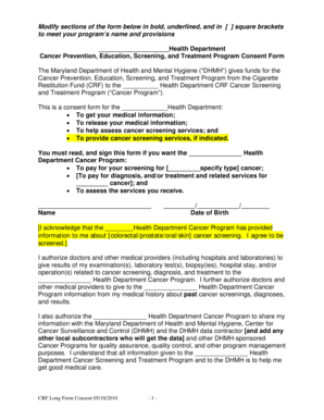 Maryland Cancer Screening Consent Form