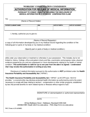 Maryland Workers' Compensation Medical Release Form