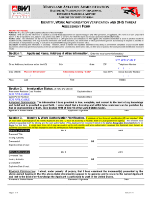 Maryland Airport Security Threat Assessment Form