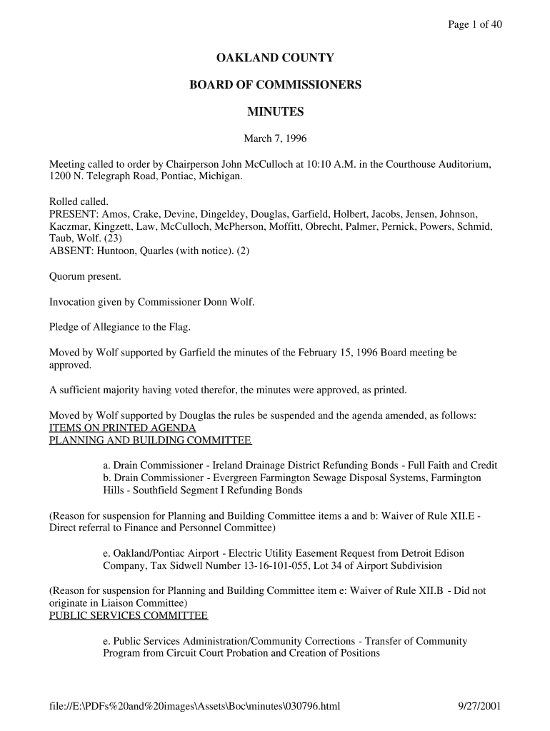 OAKLAND COUNTY BOARD OF COMMISSIONERS MINUTES Preview on Page 1