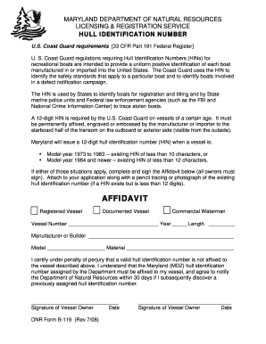 Maryland Hull Identification Number Affidavit
