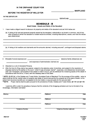 Maryland Small Estate Assets and Debts Form