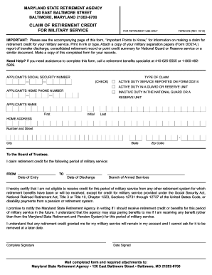 Maryland Retirement Credit Claim Form