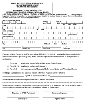 Sample retirement resignation letter - Form 507: Binding Letter of Resignation - Maryland State Retirement ... - sra state md