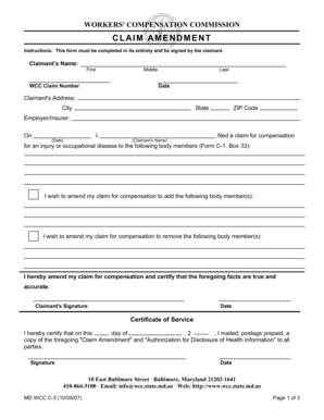 Maryland Workers' Compensation Claim Amendment