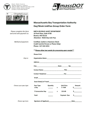 Massachusetts Bay Transportation Authority Day/Week LinkPass Group Order Form