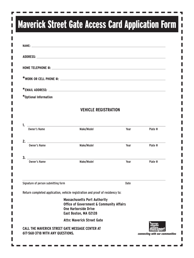 MA Maverick Street Gate Access Card Application Form Fill and Sign