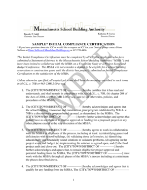 SAMPLE* INITIAL COMPLIANCE CERTIFICATION - massschoolbuildings