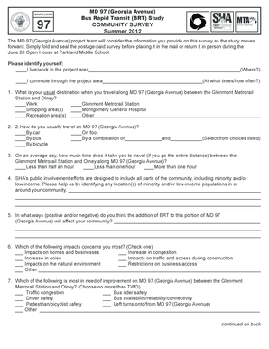 MD 97 Georgia Avenue BRT Community Survey