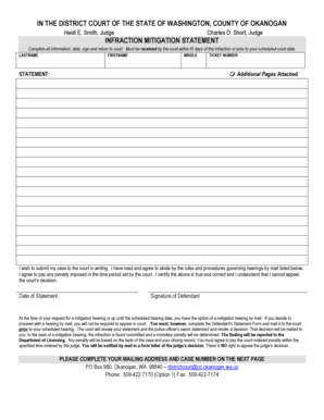 Washington Infraction Mitigation Statement