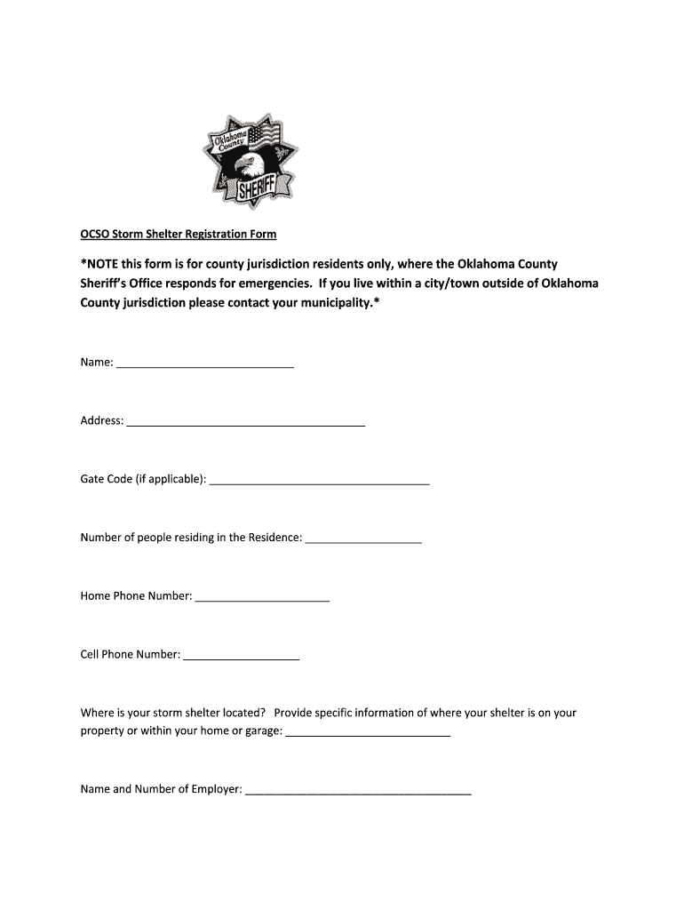 OCSO Storm Shelter Registration Form Preview on Page 1