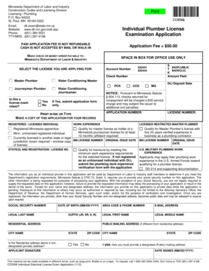 Minnesota Plumber License Exam Application