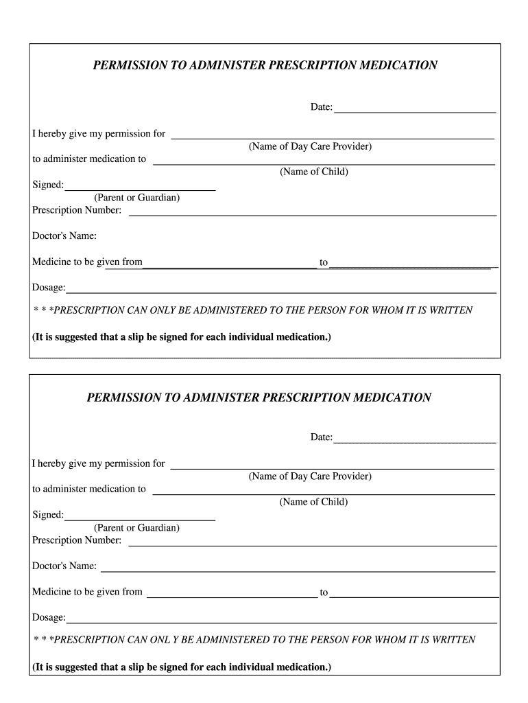 PERMISSION TO ADMINISTER PRESCRIPTION MEDICATION - co olmsted mn Preview on Page 1